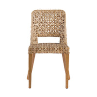 21 Inch Dining Side Chair, Woven Rattan Backrest, Wood Frame, Natural Brown - BM284782