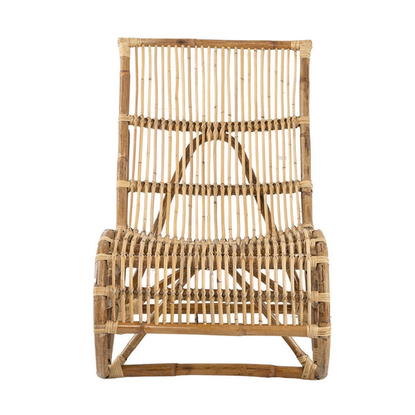 35 Inch Retro Style Rattan Lounge Chair, Slatted Support, Natural Brown - BM284789