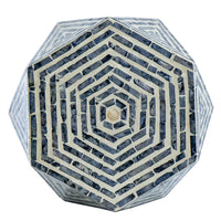 18 Inch Accent Table Stool, Hexagonal Design, Diamond Pattern, Blue, White - BM284799