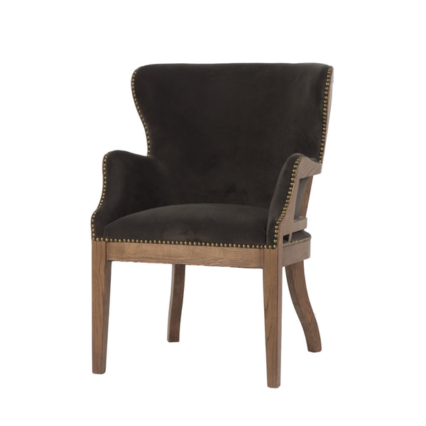 26 Inch Wingback Armchair, Fabric Upholstered, Birch Wood, Black, Brown - BM284821