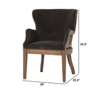 26 Inch Wingback Armchair, Fabric Upholstered, Birch Wood, Black, Brown - BM284821