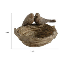 9 Inch Handcrafted Accent Table Bowl, Resin, Lovebirds Nest, Natural Brown - BM284955