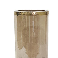 11 Inch Glass Hurricane Candle Holder, Acacia Wood, Small, Gold FInish - BM284962