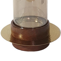 11 Inch Glass Hurricane Candle Holder, Acacia Wood, Small, Gold FInish - BM284962