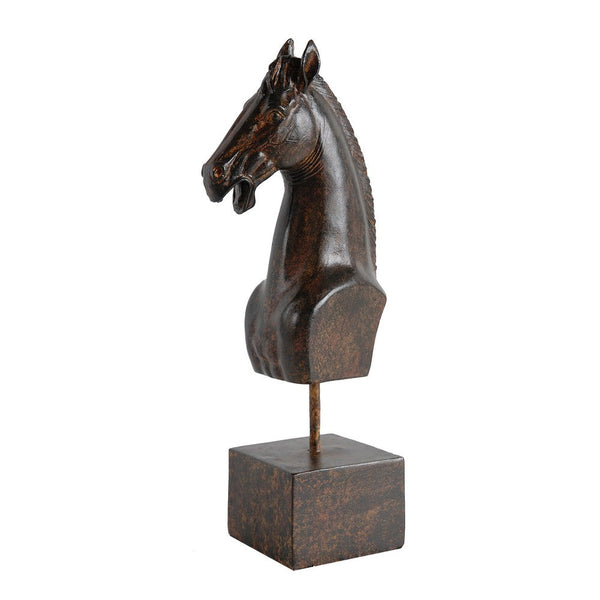 Don 11 Inch Horse Bust Statuette, Tabletop Accent Decor, Brown Resin, Metal - BM284973