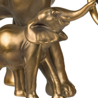Don 12 Inch Elephant and Baby Statuette, Table Accent Decor, Gold Polyresin - BM284978