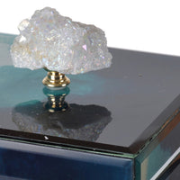 Eve 6 Inch Decorative Accessory Box, Elegant Stone with Finial Accent, Blue - BM285002