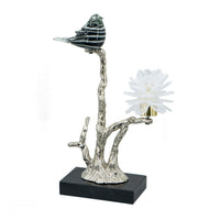 Sue 15 Inch Accent Decor Figurine, Bird on a Branch, Flower, Black, Silver - BM285005