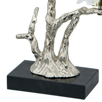 Sue 15 Inch Accent Decor Figurine, Bird on a Branch, Flower, Black, Silver - BM285005