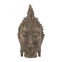12 Inch Buddha Head Sculpture, Calming Accent Decoration, Polyresin, Brown - BM285008