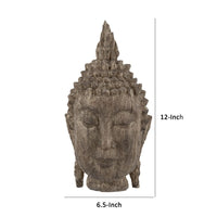 12 Inch Buddha Head Sculpture, Calming Accent Decoration, Polyresin, Brown - BM285008
