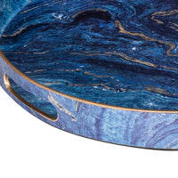 Set of 2 Round Accent Trays, Tabletop Decor, Marbling, Blue, Gold Marbling - BM285014