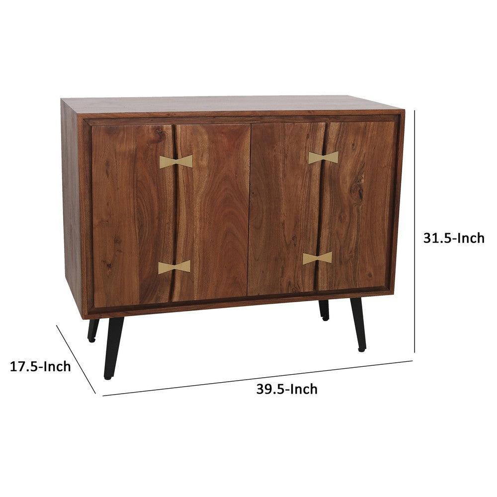 39 Inch Sideboard Cabinet Console Table, Double Doors, Gold Accents, Brown - BM285046