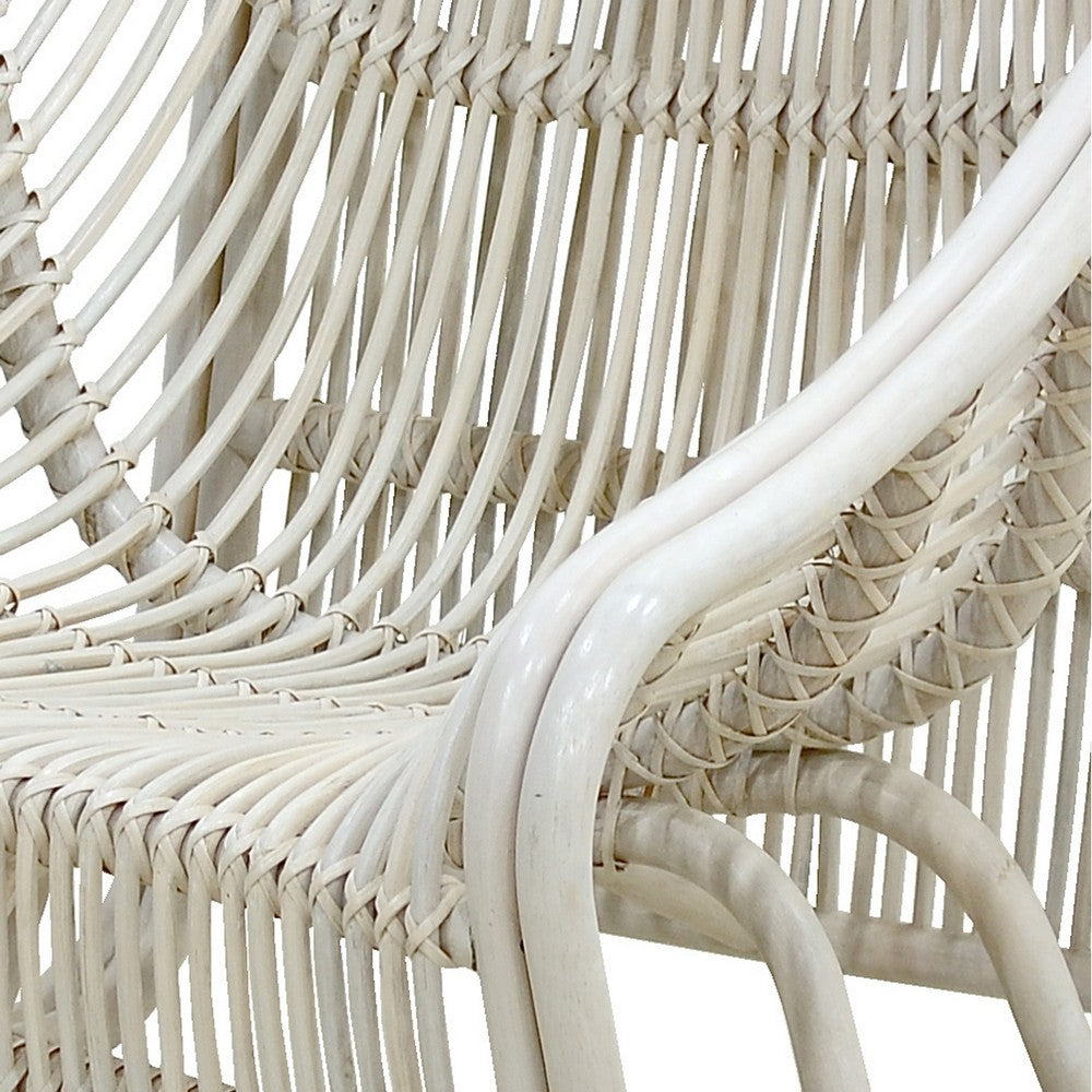 32 Inch Accent Chair, Woven Wicker, Curved Back, Sleigh Base, Modern, White - BM285079