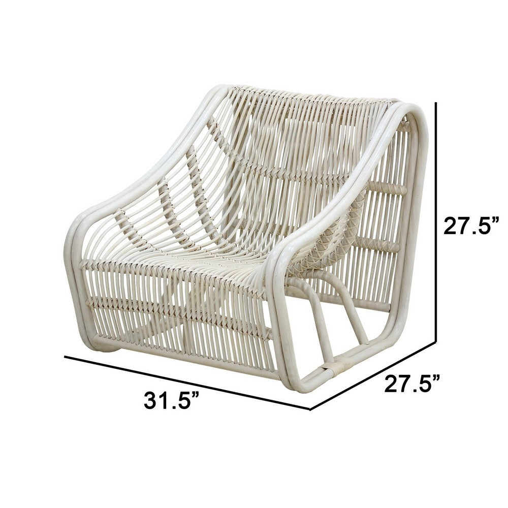 32 Inch Accent Chair, Woven Wicker, Curved Back, Sleigh Base, Modern, White - BM285079