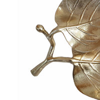 16 Inch Artisanal Dual Leaf Decorative Platter, Lightweight Aluminum, Gold - BM285082
