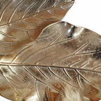 16 Inch Artisanal Dual Leaf Decorative Platter, Lightweight Aluminum, Gold - BM285082