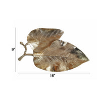 16 Inch Artisanal Dual Leaf Decorative Platter, Lightweight Aluminum, Gold - BM285082