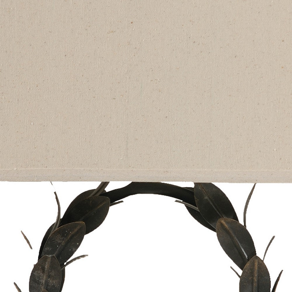 26 Inch Artisanal Table Lamp, Laurel Wreath Iron Frame, Off White, Black - BM285090