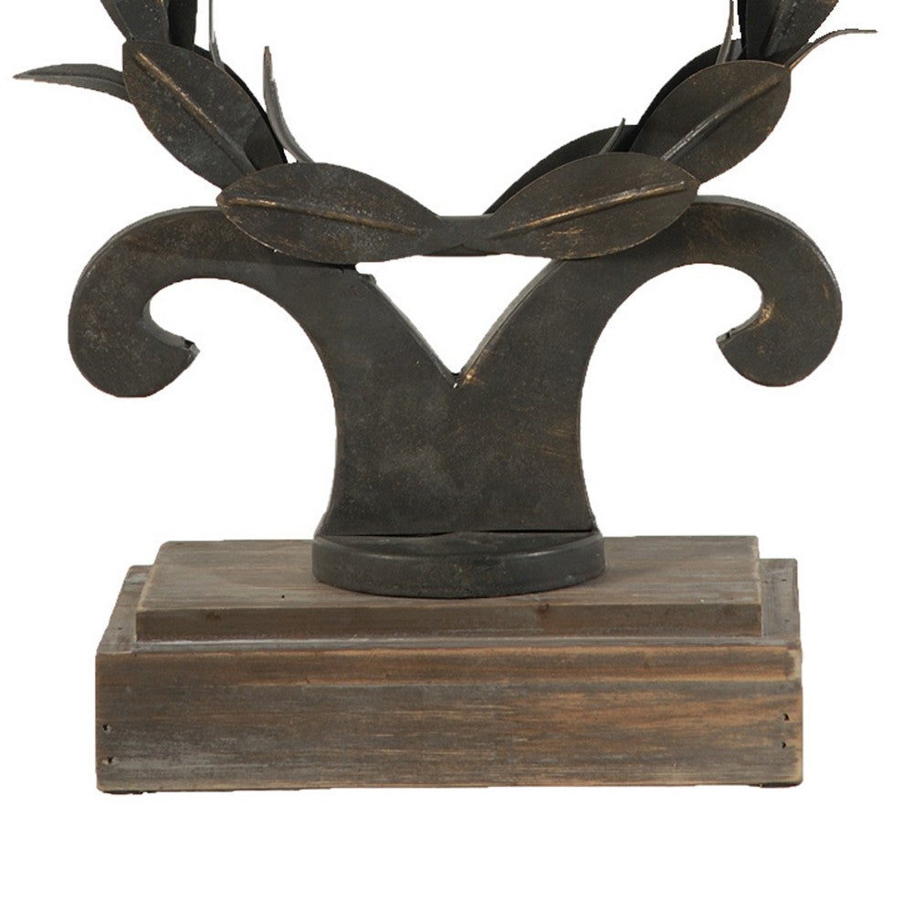 26 Inch Artisanal Table Lamp, Laurel Wreath Iron Frame, Off White, Black - BM285090