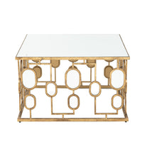 32 Inch Coffee Table, Mirror Top, Geometric Patterns, Iron, Modern, Gold - BM285091