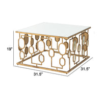 32 Inch Coffee Table, Mirror Top, Geometric Patterns, Iron, Modern, Gold - BM285091