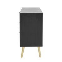 31 Inch Dresser Chest Cabinet, 3 Drawers, Woven Rattan, Modern, Black, Gold - BM285092