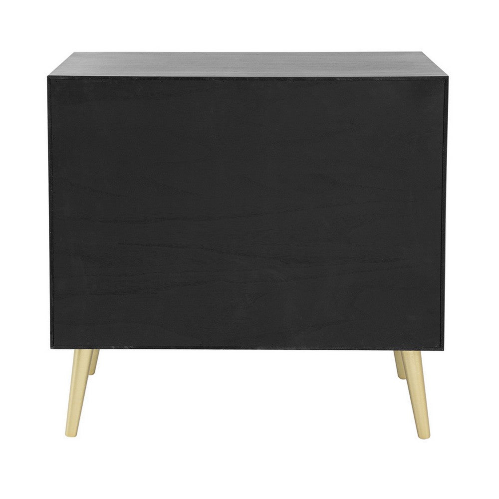 31 Inch Dresser Chest Cabinet, 3 Drawers, Woven Rattan, Modern, Black, Gold - BM285092
