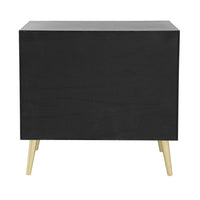 31 Inch Dresser Chest Cabinet, 3 Drawers, Woven Rattan, Modern, Black, Gold - BM285092