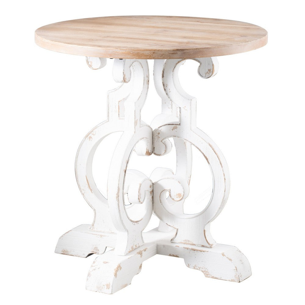 36 Inch Round Table, Classic, Sculptural Base, Wood, Modern, White, Brown - BM285094