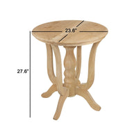 28 Inch Round Side Table, Turned Legs, Classical Style, Wood Grain, Brown - BM285112