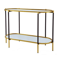 30 Inch Console Sideboard Table, Oblong, Mirrored Top, Black, Gold - BM285113