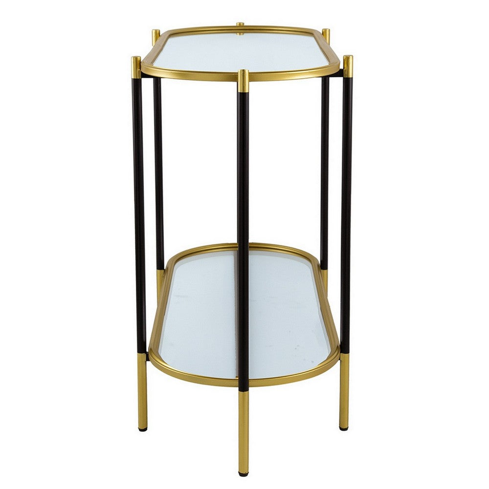 30 Inch Console Sideboard Table, Oblong, Mirrored Top, Black, Gold - BM285113