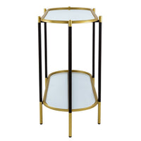 30 Inch Console Sideboard Table, Oblong, Mirrored Top, Black, Gold - BM285113
