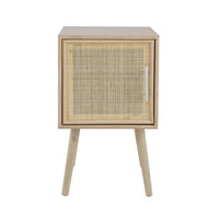 Oli 28 Inch Accent Cabinet Table, Rattan Door, Splayed Legs, Natural Brown - BM285135