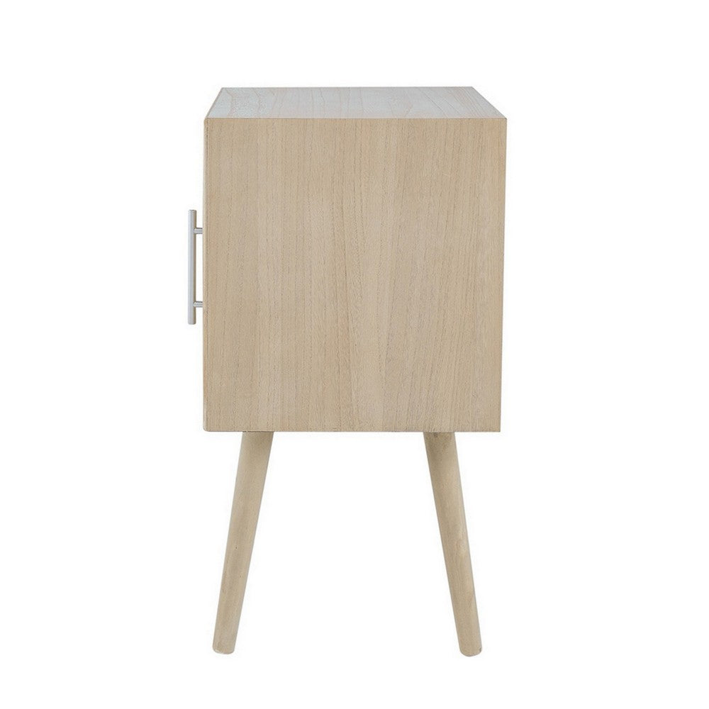 Oli 28 Inch Accent Cabinet Table, Rattan Door, Splayed Legs, Natural Brown - BM285135
