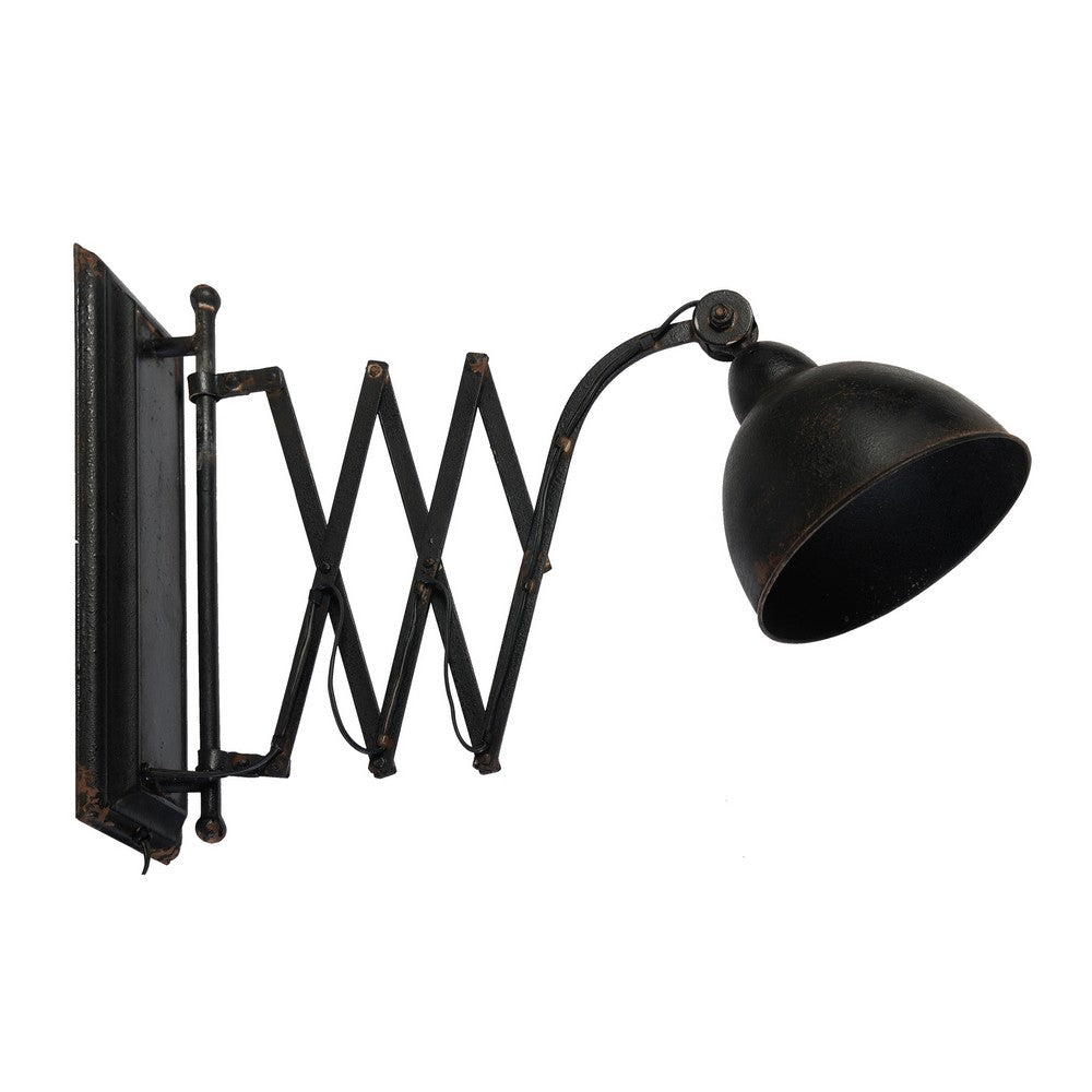 18 Inch Wall Mounted Lamp, Extendable Accordion Arm, Iron, Antique Black - BM285137