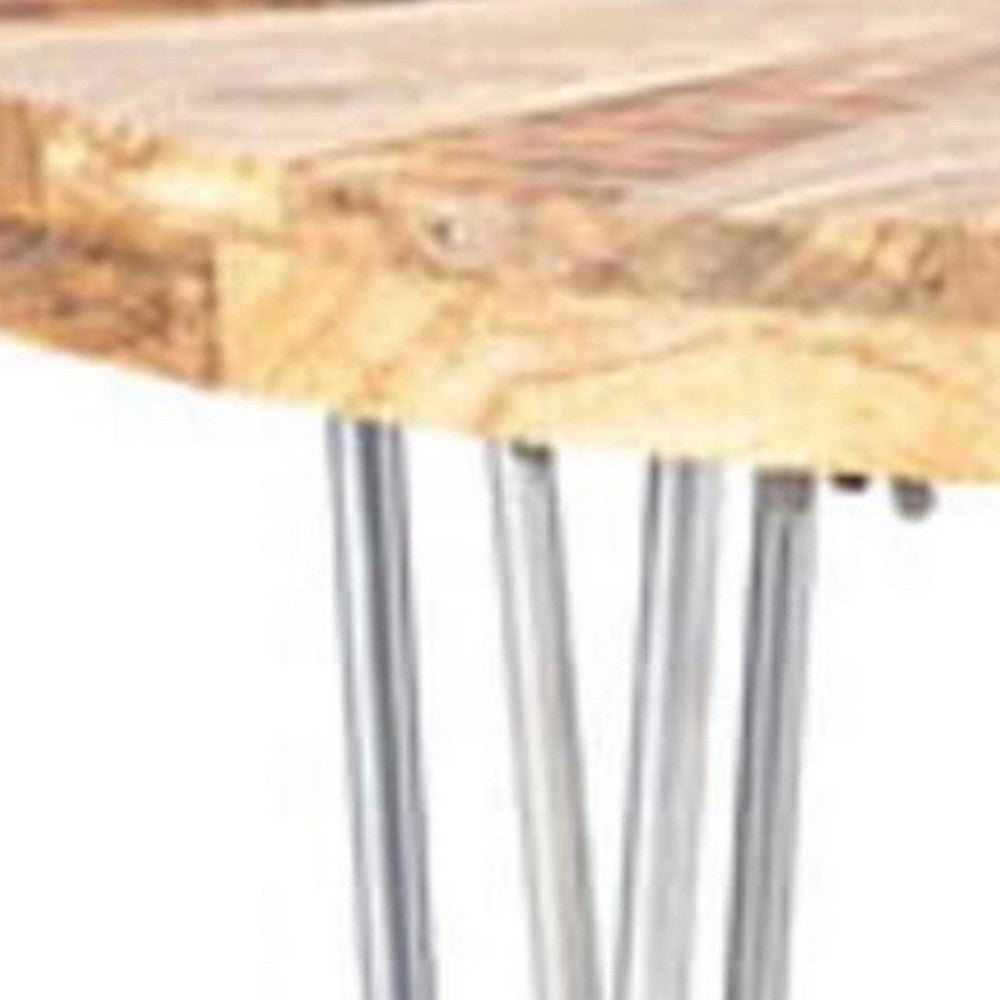 26 Inch Coffee Table, Modern, Mango Wood Top, Iron Legs, Silver, Brown - BM285141