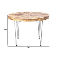 26 Inch Coffee Table, Modern, Mango Wood Top, Iron Legs, Silver, Brown - BM285141