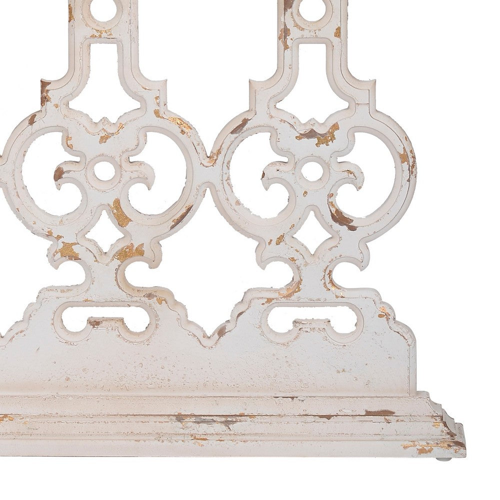 32 Inch Console Table, Fir Wood, Traditional, Scrollwork, Antique White - BM285142