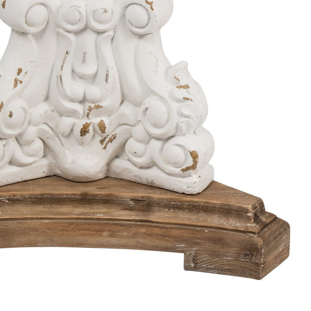 27 Inch Side End Table, Mango Wood, Round, Turned Pedestal, White, Brown - BM285153