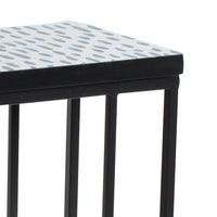 24 Inch End Side Table, Blue Patterned Top, C Shape Open Frame, Black - BM285166