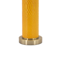 27 Inch Modern Table Lamp, Vegan Faux Leather, Iron, Bright Orange Yellow - BM285167