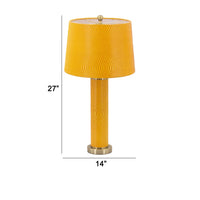 27 Inch Modern Table Lamp, Vegan Faux Leather, Iron, Bright Orange Yellow - BM285167