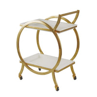 Sia 34 Inch Rolling Bar Cart, Round Steel Frame, Removable Trays White Gold - BM285170