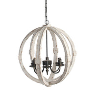 22 Inch 6 Light Wood Chandelier, Candelabra Style,Classic, White Finish - BM285175