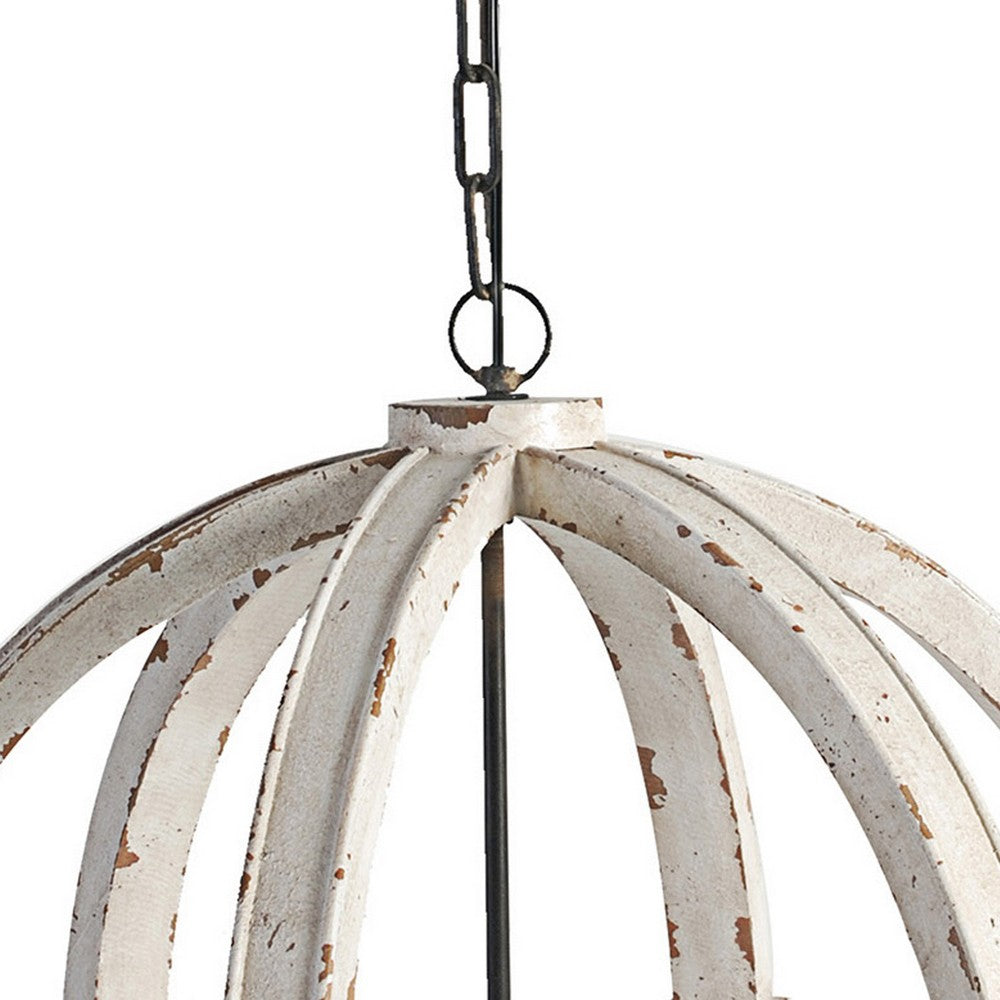 22 Inch 6 Light Wood Chandelier, Candelabra Style,Classic, White Finish - BM285175