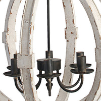 22 Inch 6 Light Wood Chandelier, Candelabra Style,Classic, White Finish - BM285175