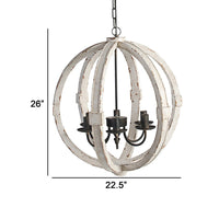 22 Inch 6 Light Wood Chandelier, Candelabra Style,Classic, White Finish - BM285175