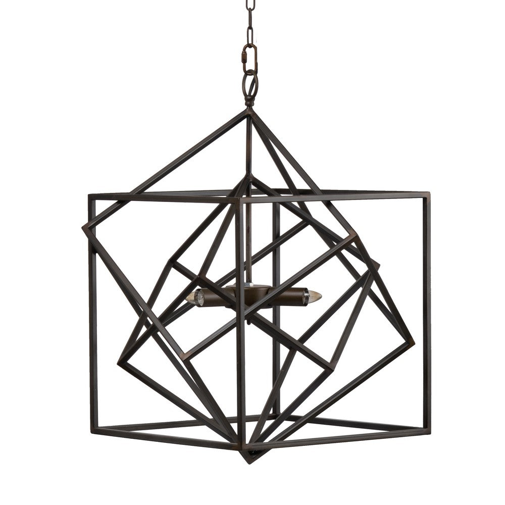 19 Inch 2 Light Chandelier, Geometric Pattern, Iron Frame, Retro, Black - BM285182
